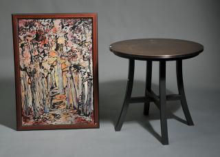 Appraisal: Modern Copper Top Table and Abstract Modern copper top drink