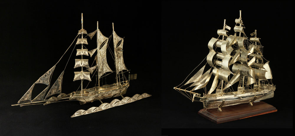 Appraisal: - Two Sterling Silver Ship Models Two ship models sterling