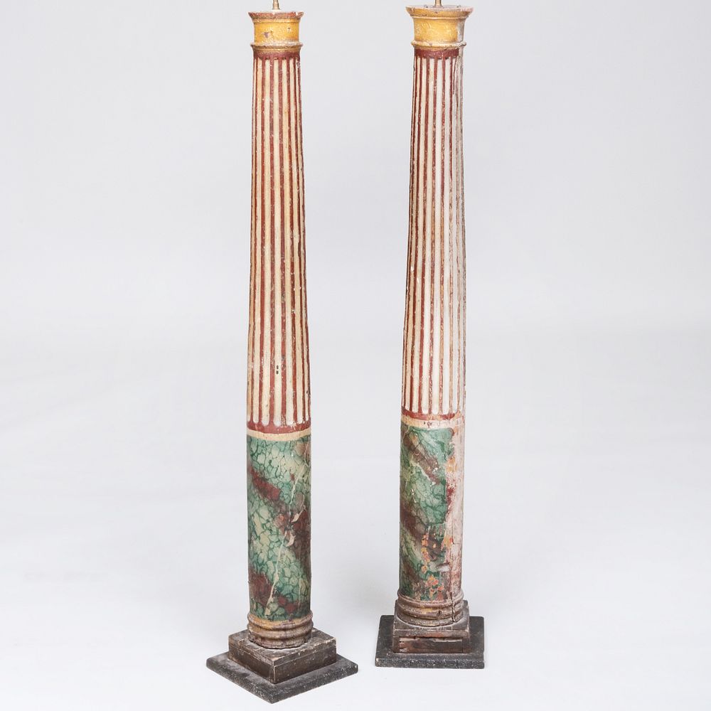 Appraisal: Pair of Fluted Columnar Carved Wood and Painted Faux Marble