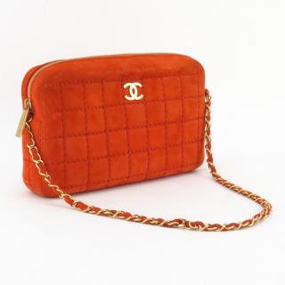 Appraisal: Chanel Vintage Orange Quilted Suede Shoulder Bag Gold Tone Hardware