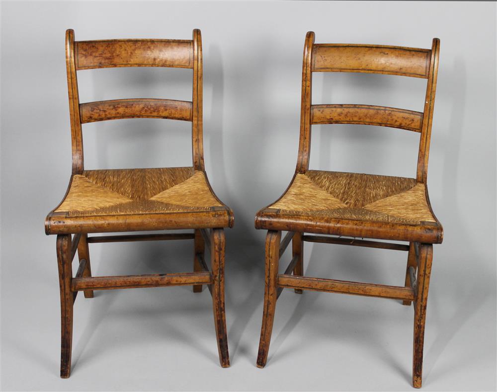 Appraisal: PAIR OF CLASSICAL FRUITWOOD CHAIRS WITH RUSH SEATS TOGETHER WITH