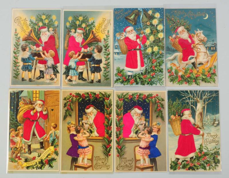 Appraisal: Lot of Silk Santa Postcards Lot of eight depicting Santa