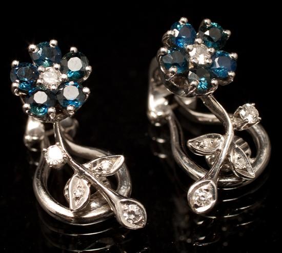 Appraisal: Pair of lady's K white gold diamond and sapphire flower-form