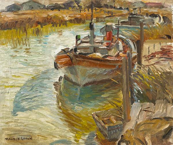 Appraisal: n a Maurice Logan - Double Enders Docked signed 'Maurice