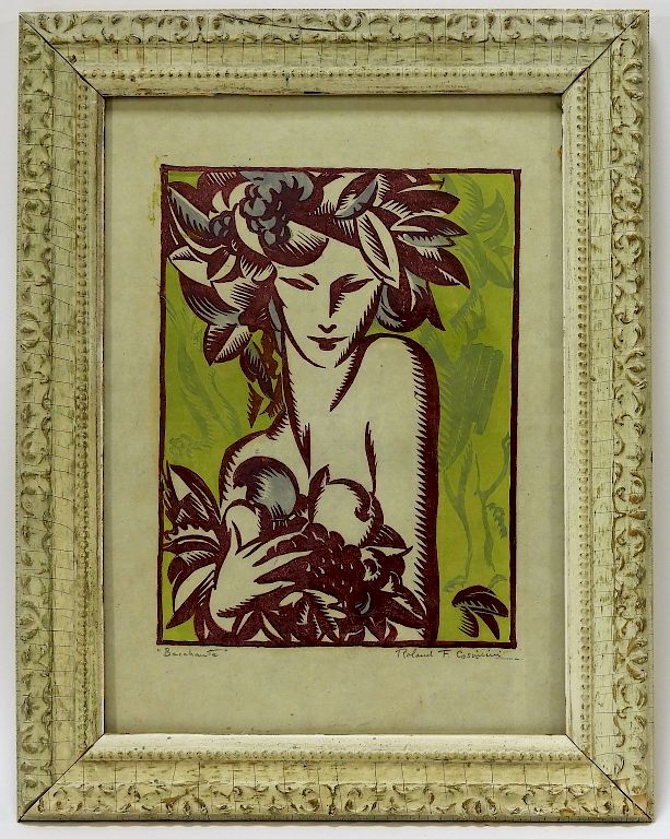 Appraisal: Roland F Cosimini Bacchante Color Woodcut Roland F Cosimini United