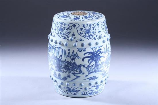 Appraisal: CHINESE BLUE AND WHITE PORCELAIN GARDEN SEAT Painted to depict