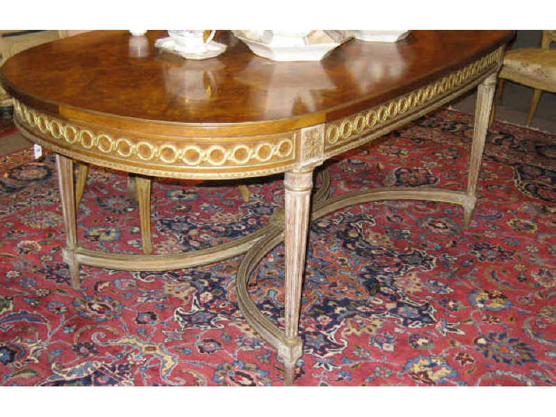 Appraisal: LOUIS XVI STYLE PARQUETRY DINING TABLE Geometric inlaid top of