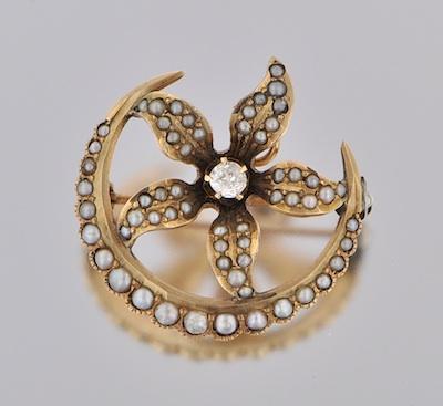 Appraisal: A Victorian Seed Pearl and Diamond Brooch k yellow gold