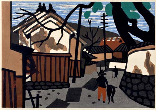 Appraisal: KIYOSHI SAITO Two color woodcuts Winter Scene x mm x