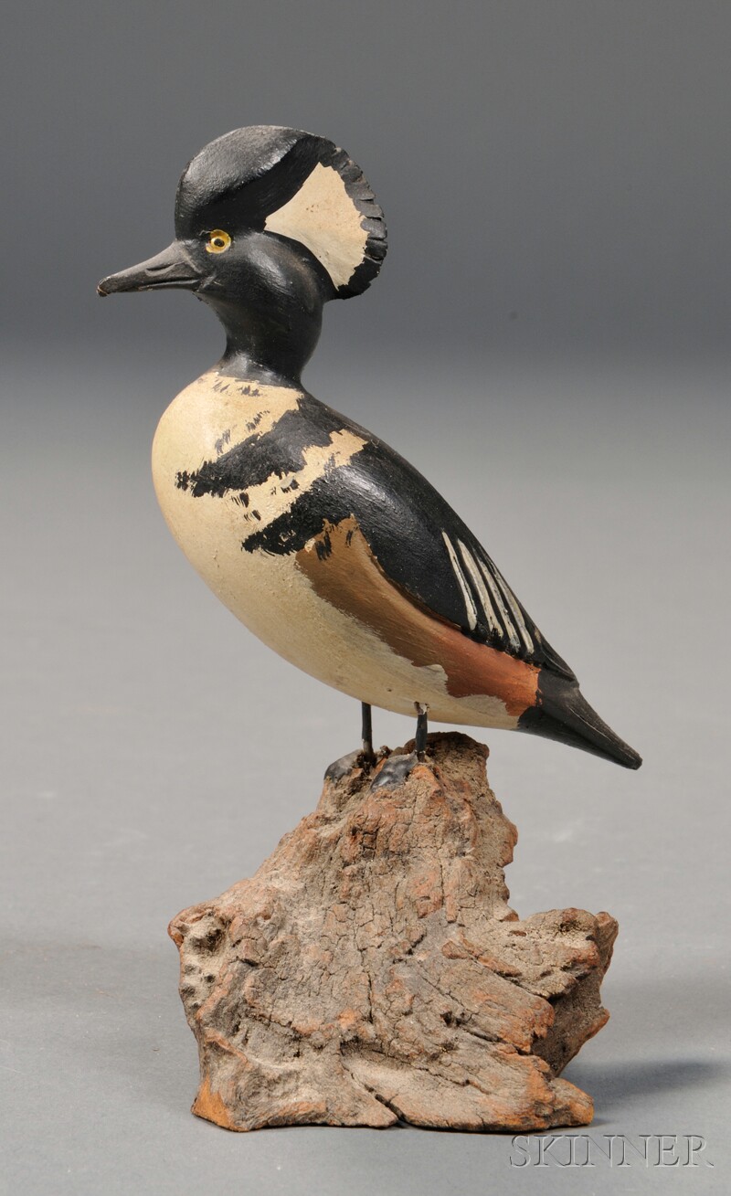 Appraisal: Miniature Carved and Painted Hooded Merganser Figure Russ P Burr