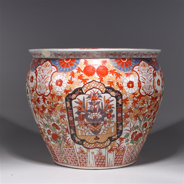 Appraisal: Chinese Imari type enameled porcelain fish bowl with floral designs