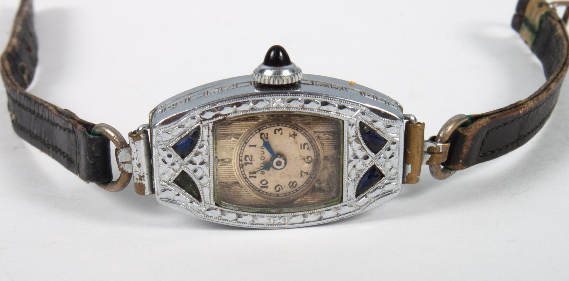 Appraisal: Lady's Bulova Art Deco wrist watch with blue stone accents