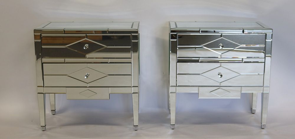 Appraisal: Vintage Pair Of Drawer Mirrored Stands From the familial estate