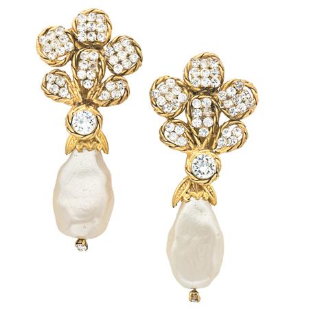 Appraisal: Chanel Rhinestone and Faux Pearl Drop Earrings Estimate -