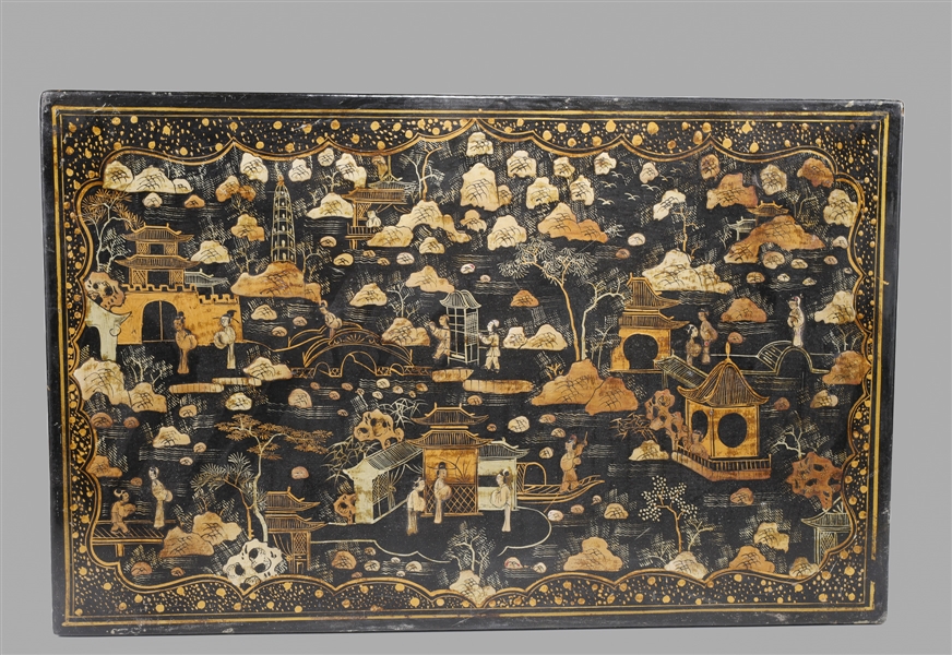 Appraisal: Large Chinese lacquered covered box with allover designs of figures