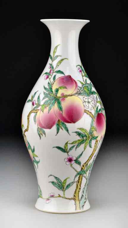 Appraisal: Chinese Famille Rose Porcelain VaseFinely painted to depict peaches on