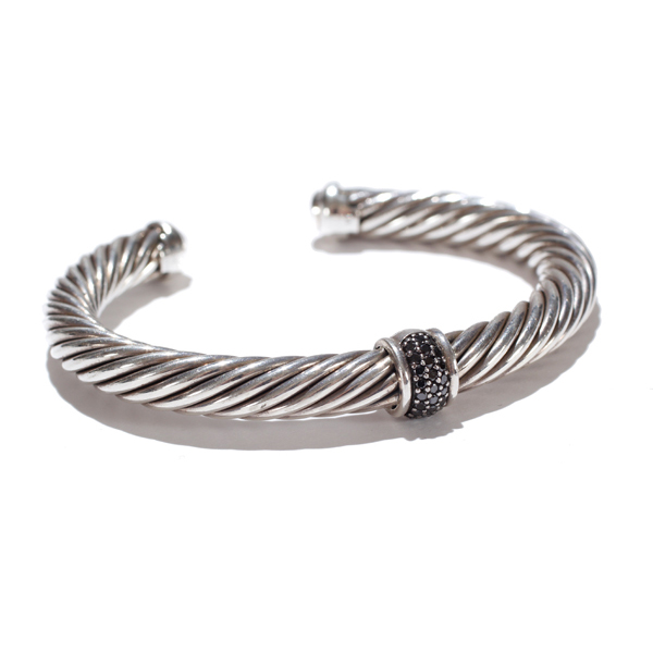 Appraisal: David Yurman sterling silver cable motif cuff with black diamonds