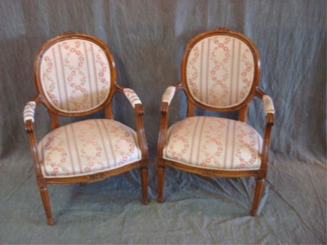 Appraisal: Pair Louis XVI style upholstered arm chairs From Riverdale NY