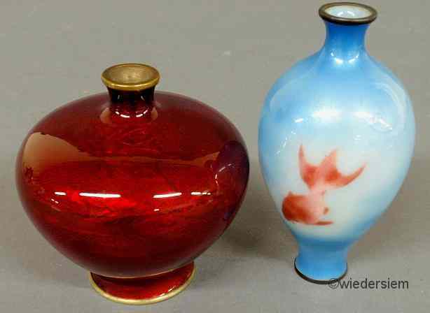 Appraisal: Blood red cloisonn vase ''h and a blue cloisonn vase