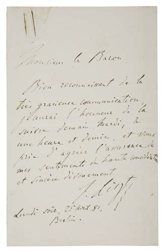 Appraisal: LISZT FRANZ Autograph Letter Signed F Liszt to an unnamed