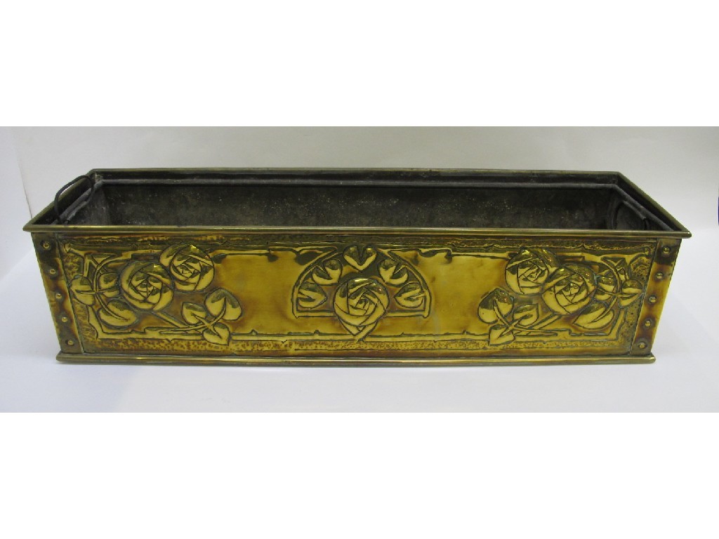 Appraisal: Large brass Glasgow style jardiniere decorated with stylised roses