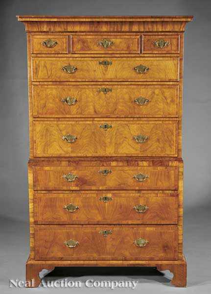 Appraisal: A Georgian Inlaid Walnut Chest-on-Chest th c molded cornice upper