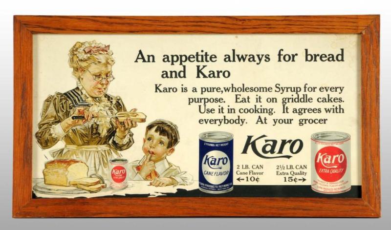 Appraisal: Cardboard Karo Syrup Charming Trolley Car Sign Description Framed under