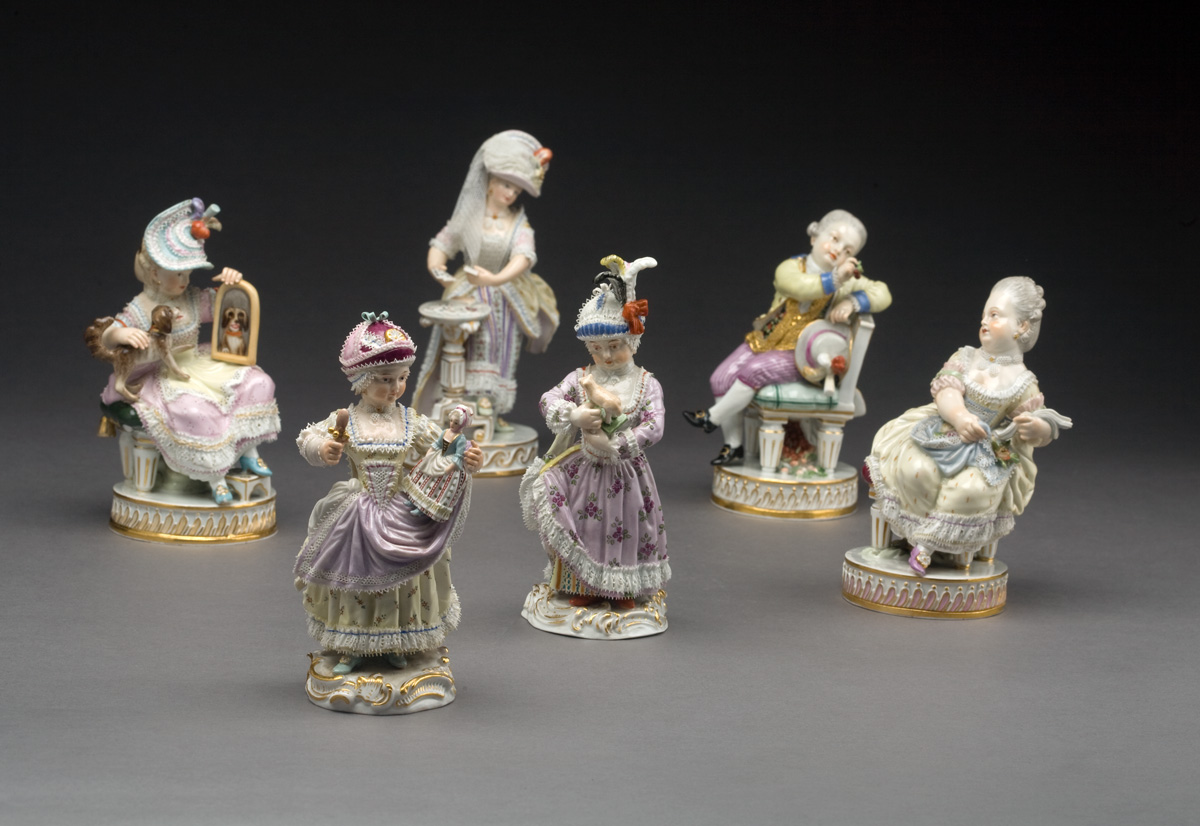 Appraisal: TWO MEISSEN PORCELAIN FIGURES OF GIRLS AT PLAY MID-NINETEENTH CENTURY