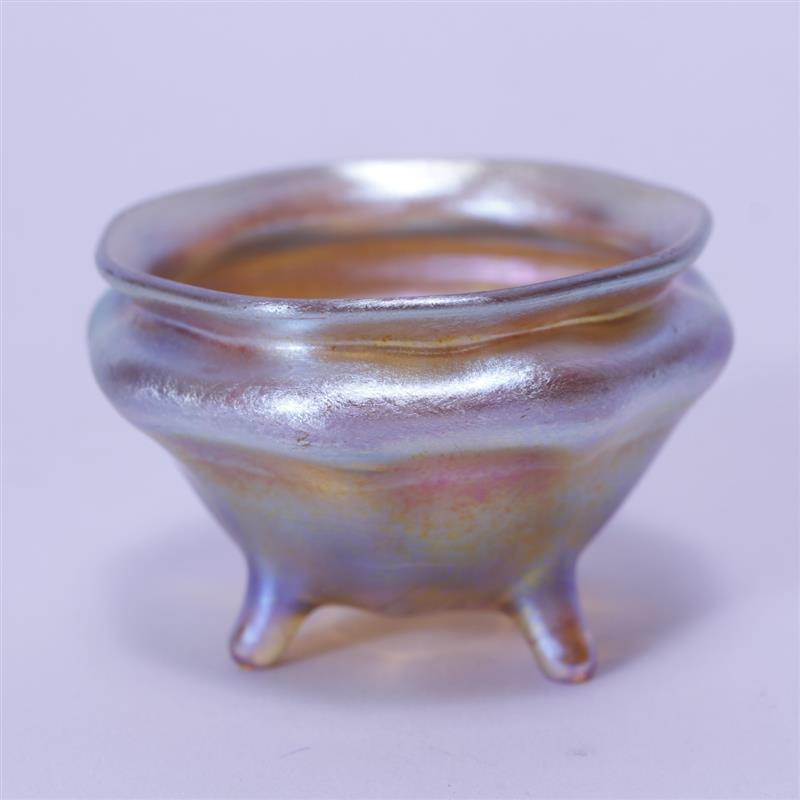 Appraisal: Tiffany Favrile Art Glass Gold Iridescent Footed Salt H x