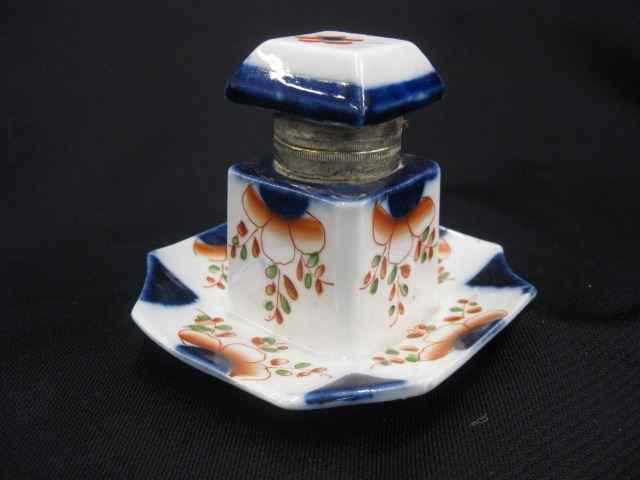 Appraisal: Victorian Porcelain Inkwell floral Imaricolors - '' wide excellent