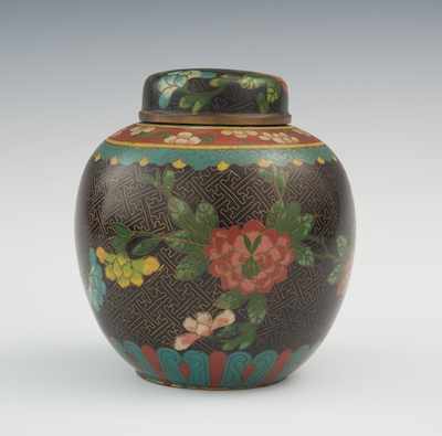 Appraisal: A Cloisonne Ginger Jar with Lid Dark blue black background