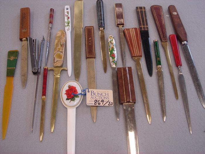 Appraisal: Lot of vintage letter openers Including leather handles wood handles