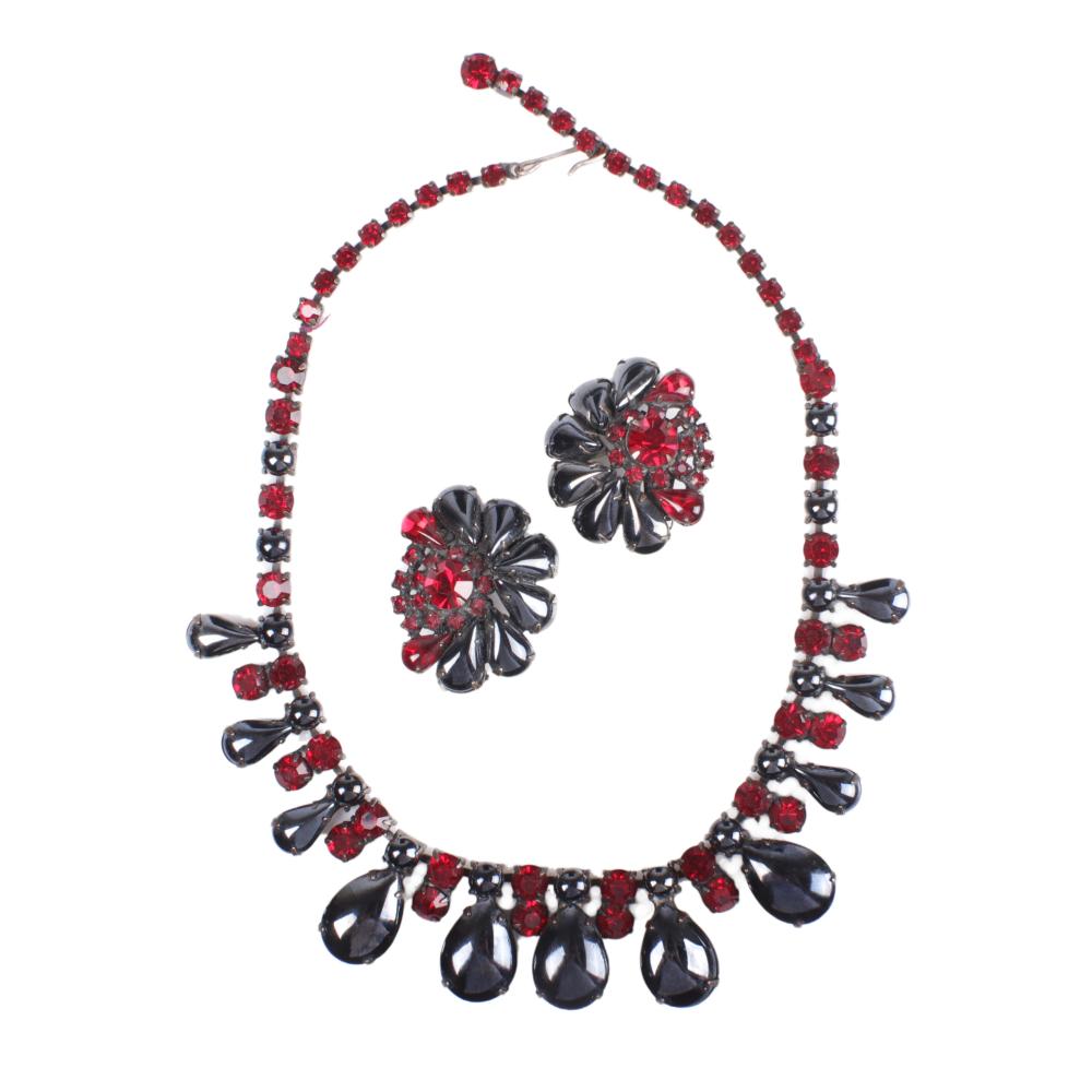 Appraisal: VINTAGE S JULIANA NECKLACE AND EARRING SET WITH RED FACETED