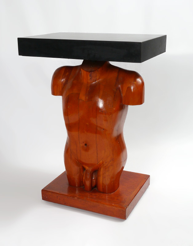 Appraisal: BLACK TOP WOODEN MAN TABLE Laminate wood top anatomically correct