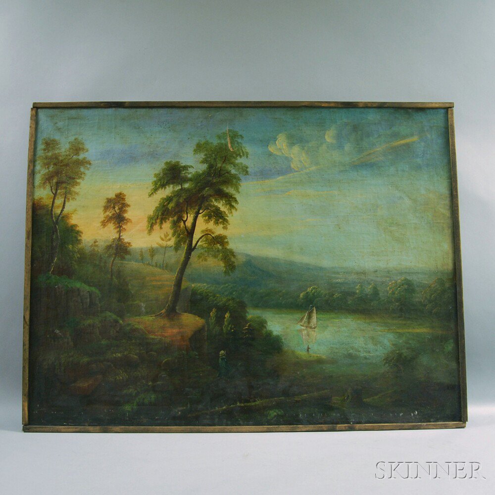 Appraisal: Hudson River School th Century View Overlooking a River at