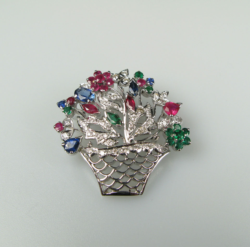 Appraisal: k White Gold Brooch Pendant set with various cut rubies