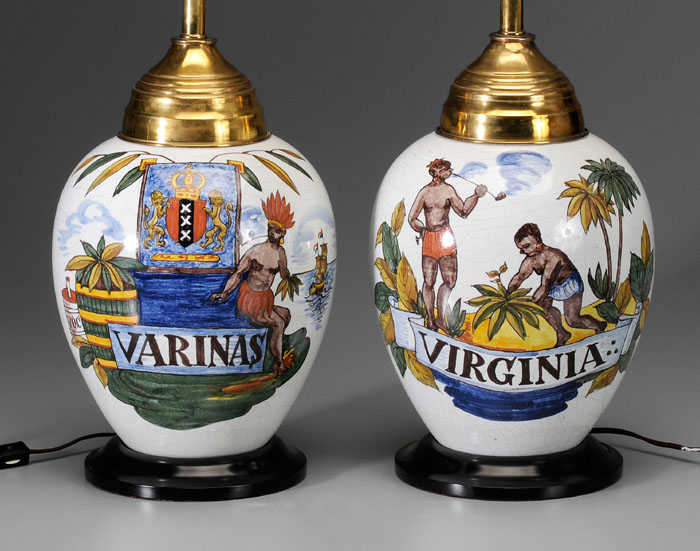 Appraisal: Pair Faience Lamp Bases Continental th century hand-painted polychrome African