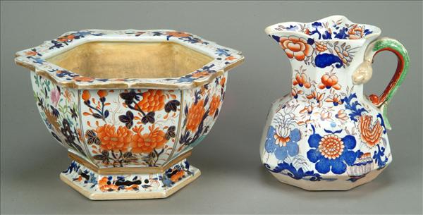 Appraisal: An English Ironstone Imari pattern hexagonal jardiniere probably Mason's decorated