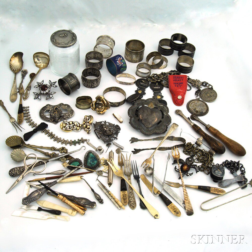 Appraisal: Group of Mostly Silver Jewelry and Flatware including vanity items