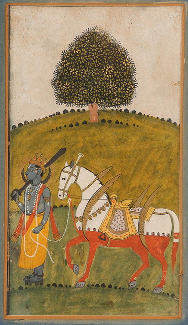 Appraisal: AN INDIAN MINIATURE painted with figure leading a horse in