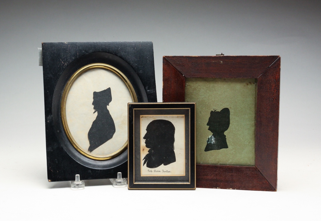 Appraisal: THREE SILHOUETTES Most likely American early th century Inked portrait