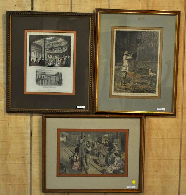 Appraisal: Group Three Framed Hand Colored Illustrations including one after A