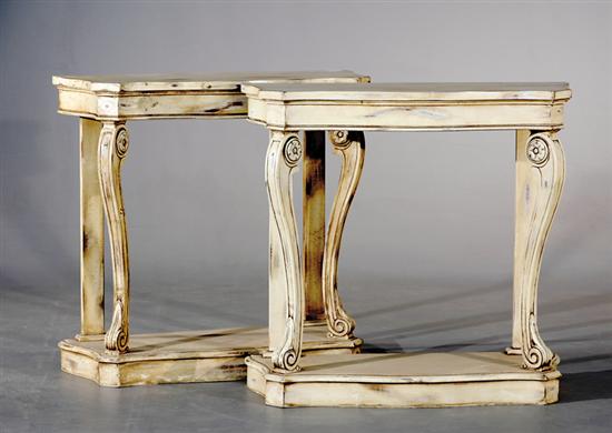 Appraisal: French style painted serpentine consoles shaped top over conforming frieze