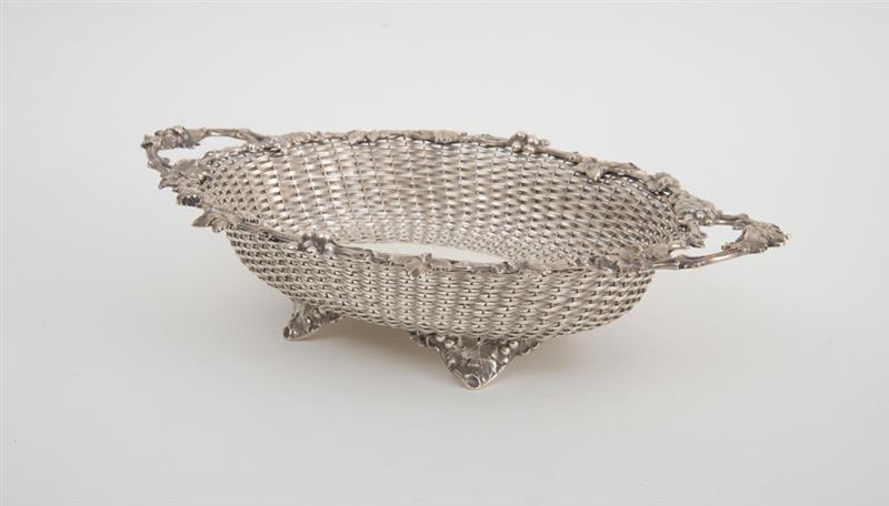 Appraisal: WOODSIDE STERLING CO WOVEN SILVER BREAD BASKET With grapevine rim