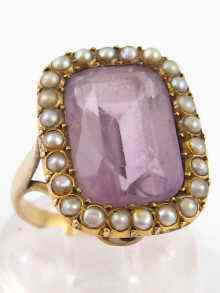 Appraisal: A yellow metal tests carat gold amethyst and pearl ring