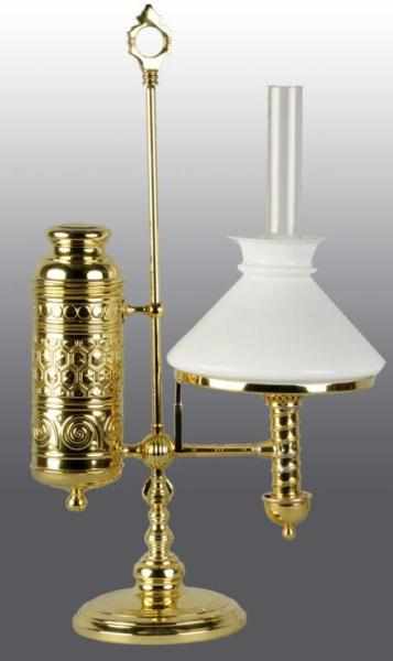 Appraisal: Polished Brass Student Lamp Description Circa With white diameter shade