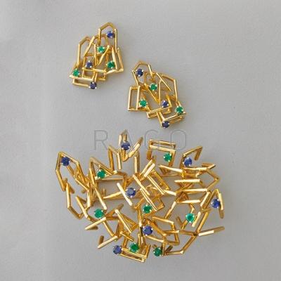 Appraisal: MODERNIST GEM SET K GOLD SUITE JOSEPH WOLF Impeccably constructed