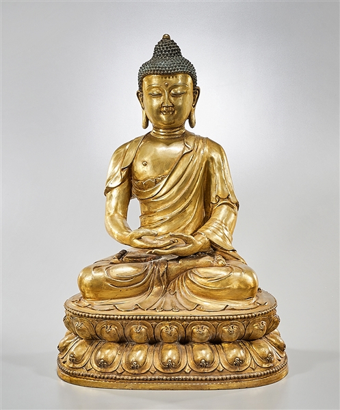 Appraisal: Chinese gilt bronze seated Buddha mark to back of base