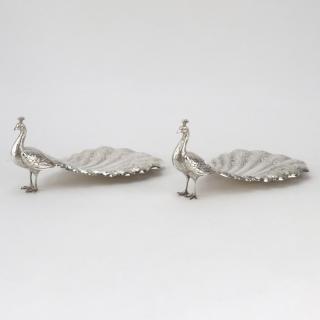 Appraisal: Pair of Gorham Sterling Silver Figural Peacock Bon Bon Dishes