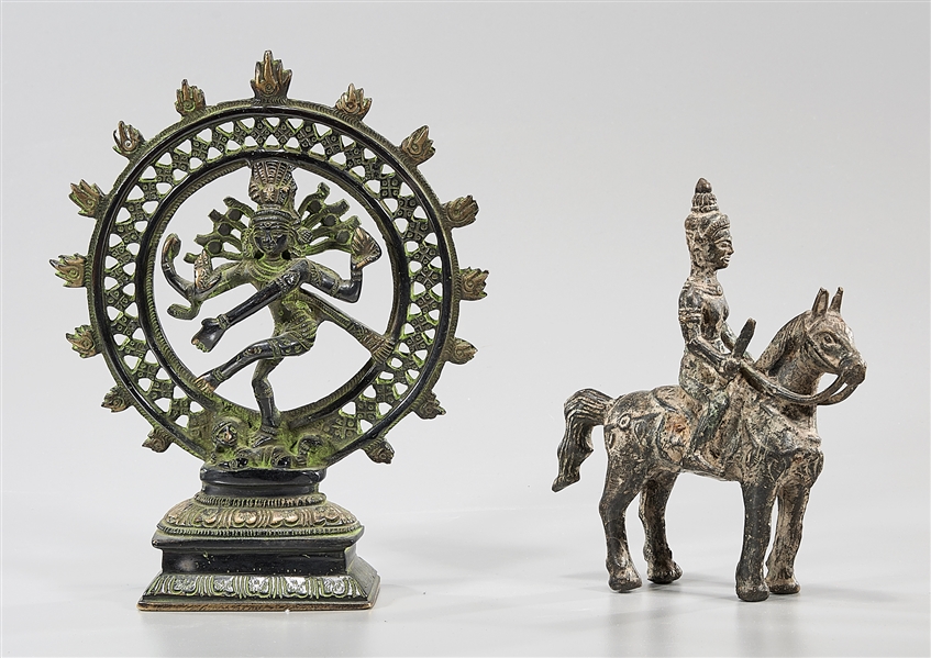 Appraisal: Two bronze figures including a dancing Shiva and figure on